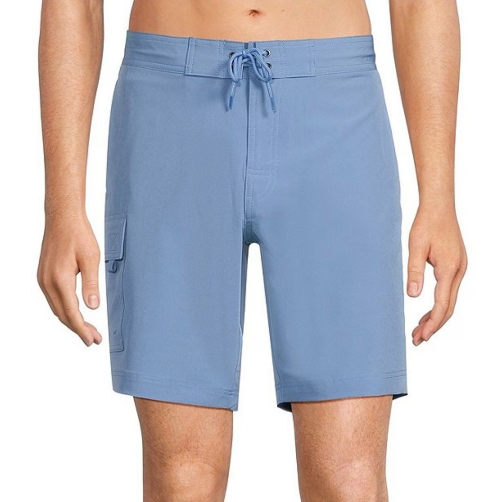 Caribbean Swimwear half elastic solid cargo 9" inseam swim trunks size M.